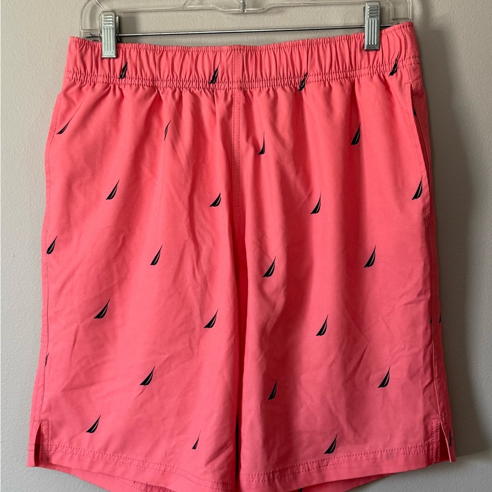 Nautica Mens Small Swim Trunks With Sailboat Print Pockets Elastic Waist Coral